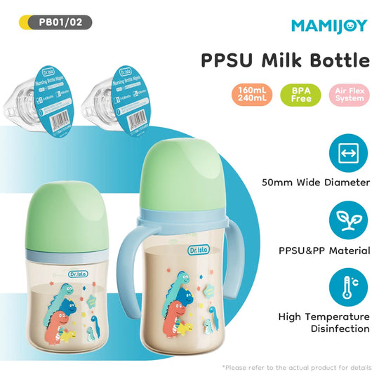 160/240ml Baby Bottle with Double Handle – Drop-Proof Wide Neck Newborn Milk Feeding Bottle