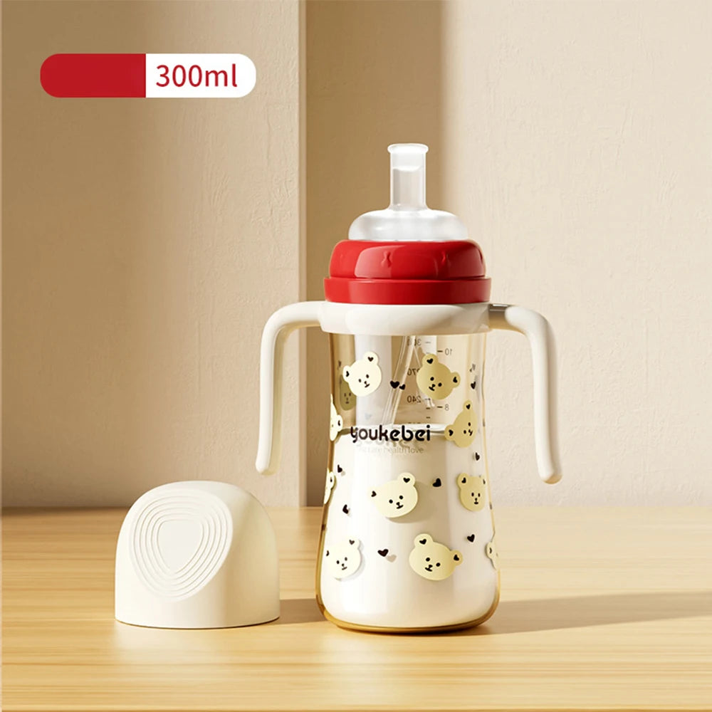300ml Baby Drinking Cup with Straw & Gravity Ball – Spill-Proof Wide Caliber Bottle with Handle