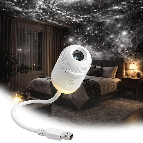 2-in-1 USB Mini Galaxy Star Projector Night Light – 12 Film Starry Sky Lamp for Bedroom, Car & Home Decor