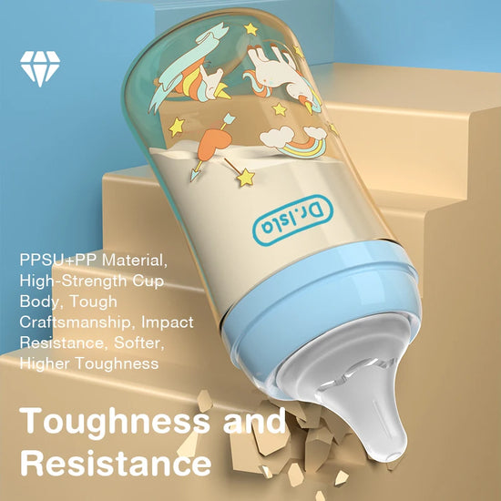 160/240ml Baby Bottle with Double Handle – Drop-Proof Wide Neck Newborn Milk Feeding Bottle